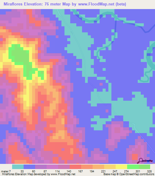 Miraflores,Panama Elevation Map