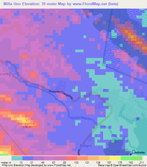 Milla Uno,Panama Elevation Map