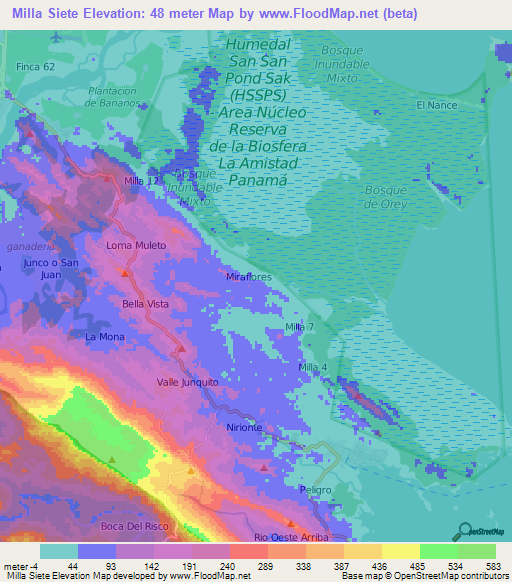 Milla Siete,Panama Elevation Map