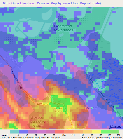 Milla Once,Panama Elevation Map