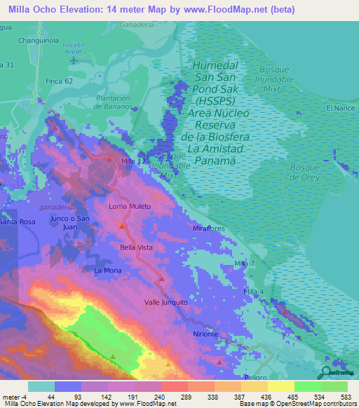 Milla Ocho,Panama Elevation Map