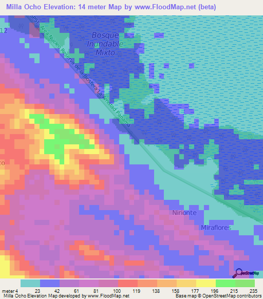 Milla Ocho,Panama Elevation Map