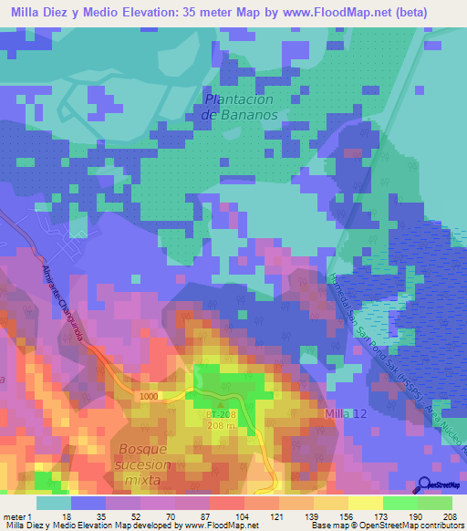 Milla Diez y Medio,Panama Elevation Map
