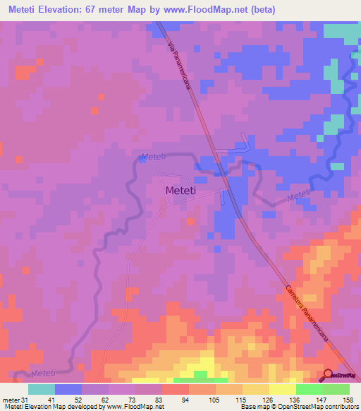 Meteti,Panama Elevation Map