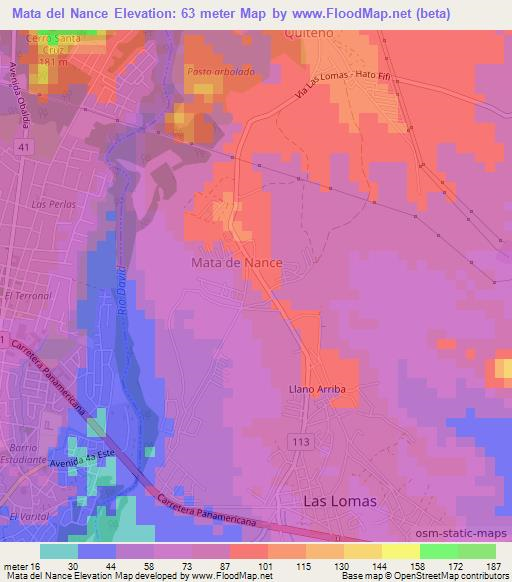 Mata del Nance,Panama Elevation Map