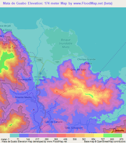 Mata de Guabo,Panama Elevation Map