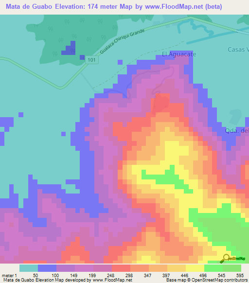 Mata de Guabo,Panama Elevation Map
