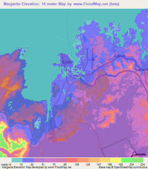 Margarita,Panama Elevation Map