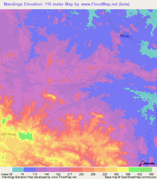 Mandinga,Panama Elevation Map