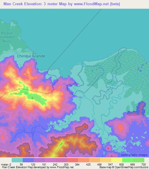 Man Creek,Panama Elevation Map