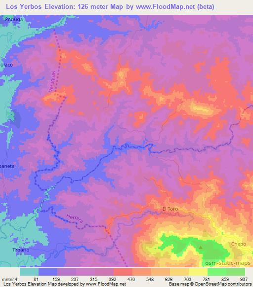 Los Yerbos,Panama Elevation Map