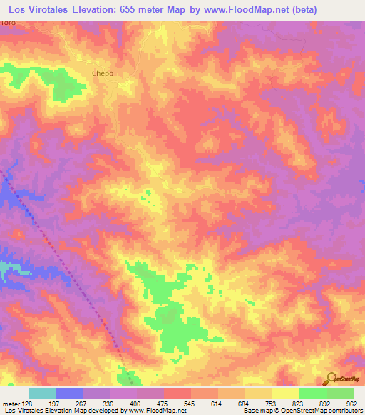 Los Virotales,Panama Elevation Map