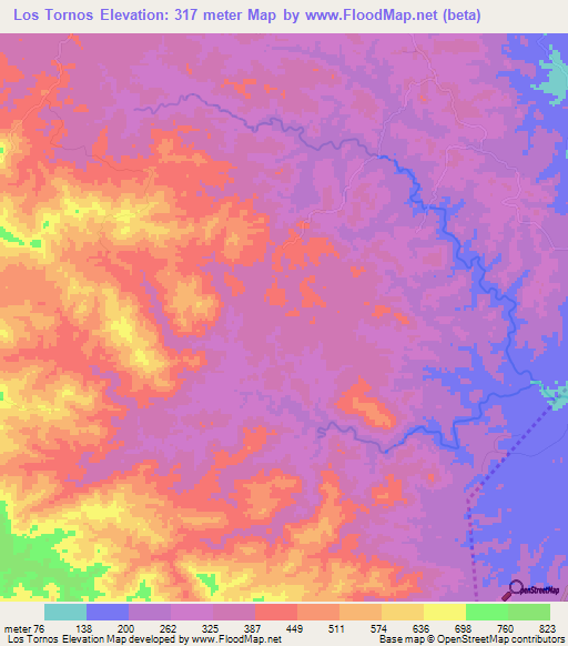 Los Tornos,Panama Elevation Map