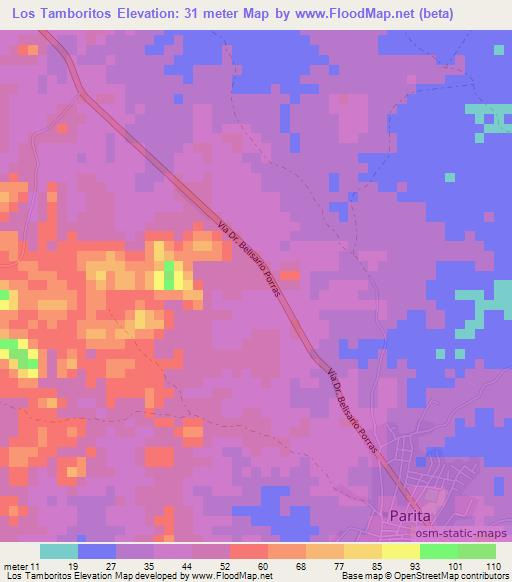 Los Tamboritos,Panama Elevation Map