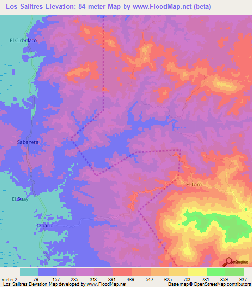 Los Salitres,Panama Elevation Map