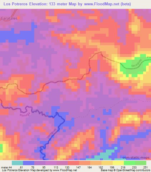 Los Potreros,Panama Elevation Map