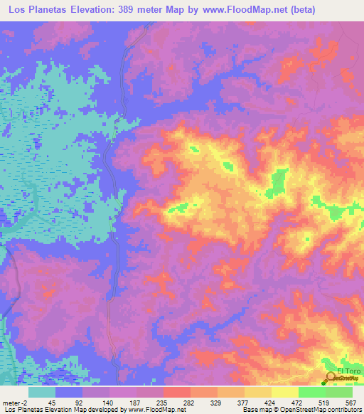 Los Planetas,Panama Elevation Map