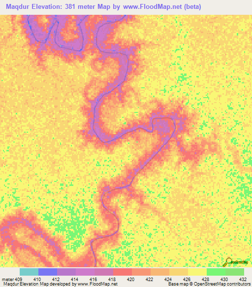 Maqdur,Sudan Elevation Map