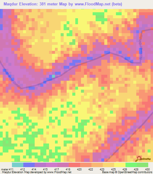 Maqdur,Sudan Elevation Map