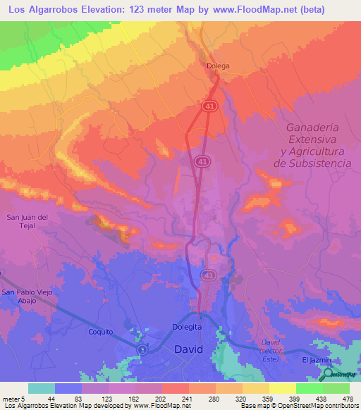 Los Algarrobos,Panama Elevation Map