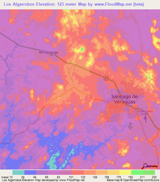 Los Algarrobos,Panama Elevation Map