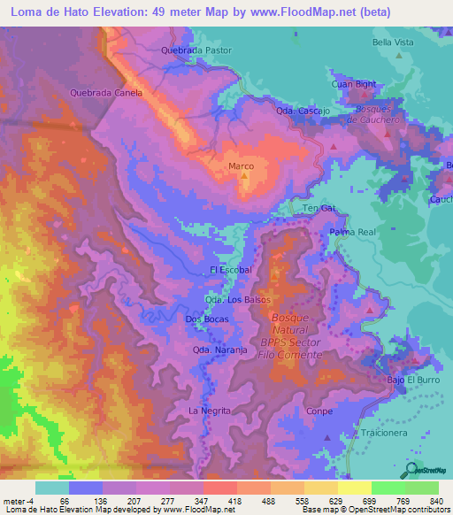 Loma de Hato,Panama Elevation Map