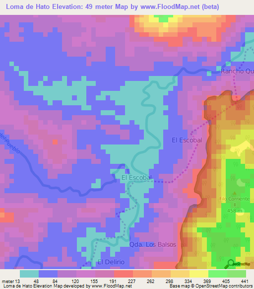 Loma de Hato,Panama Elevation Map