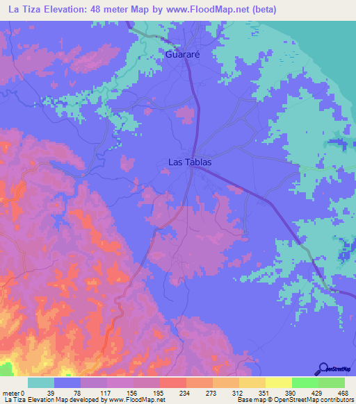 La Tiza,Panama Elevation Map