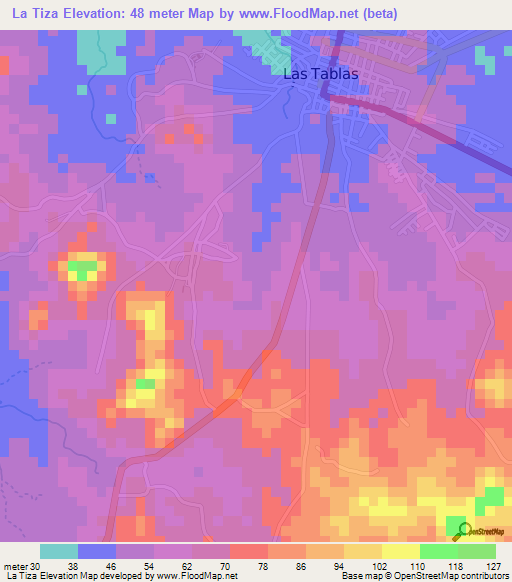 La Tiza,Panama Elevation Map
