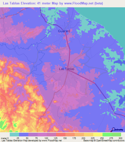 Las Tablas,Panama Elevation Map