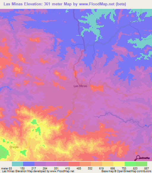 Las Minas,Panama Elevation Map