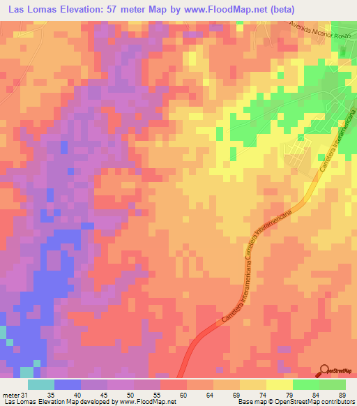 Las Lomas,Panama Elevation Map