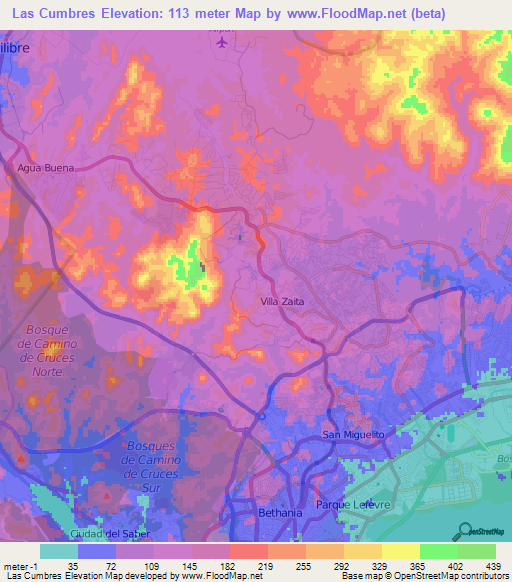 Las Cumbres,Panama Elevation Map