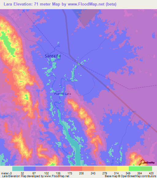 Lara,Panama Elevation Map