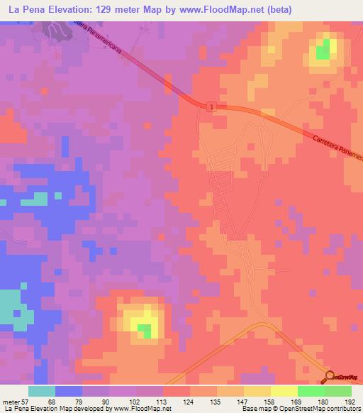 La Pena,Panama Elevation Map