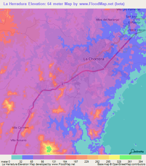 La Herradura,Panama Elevation Map