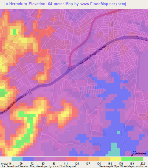 La Herradura,Panama Elevation Map