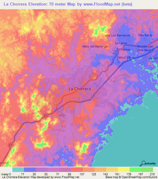 La Chorrera,Panama Elevation Map