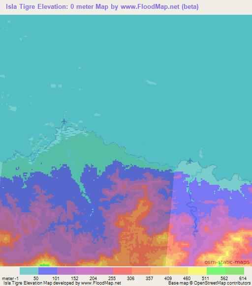 Isla Tigre,Panama Elevation Map