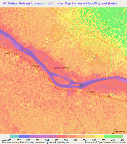 Al Mahas Kutranj,Sudan Elevation Map