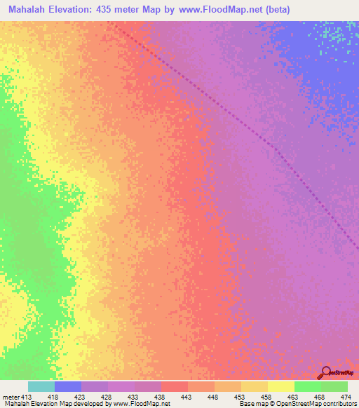 Mahalah,Sudan Elevation Map