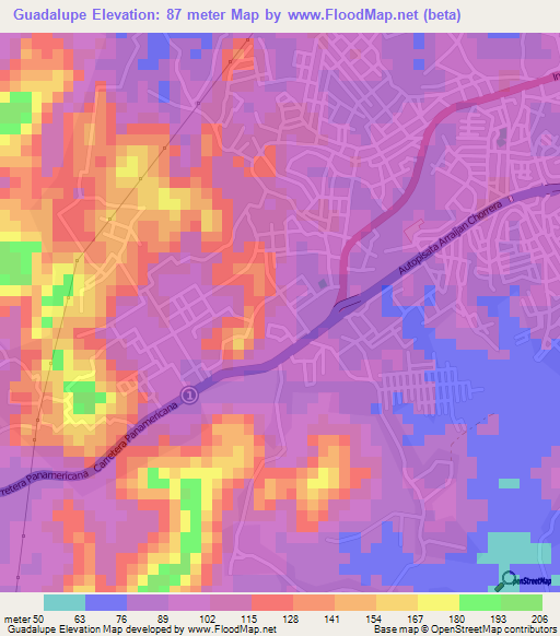 Guadalupe,Panama Elevation Map