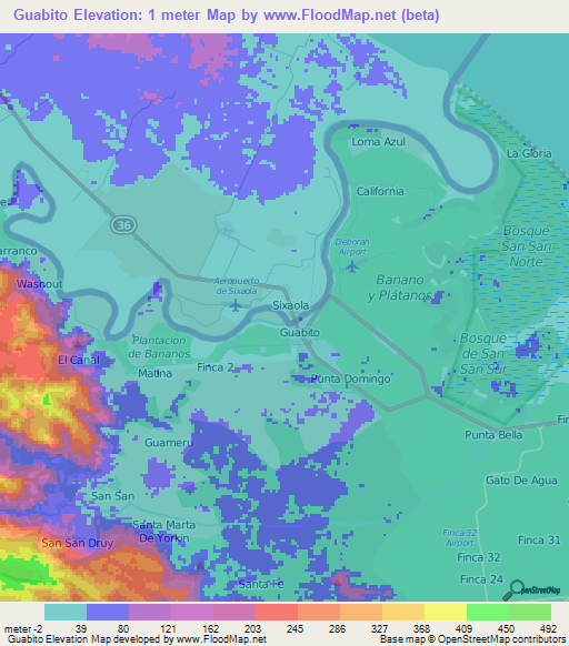 Guabito,Panama Elevation Map