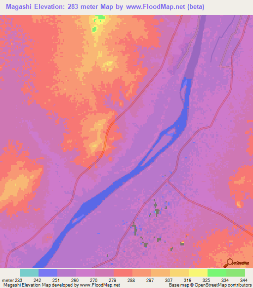 Magashi,Sudan Elevation Map
