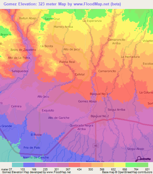 Gomez,Panama Elevation Map