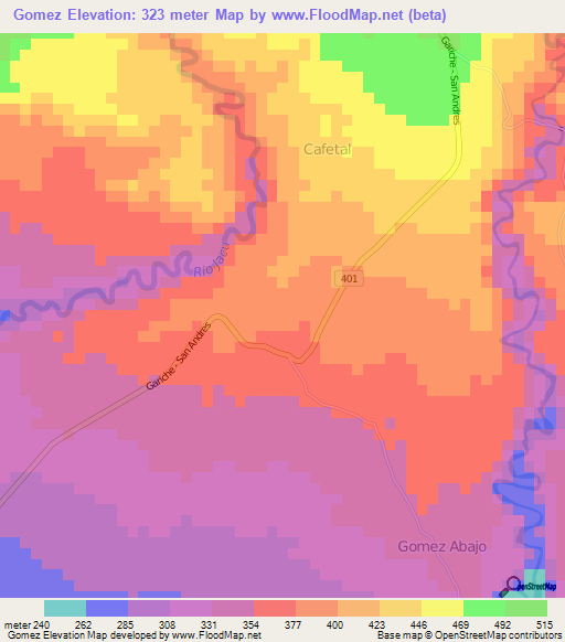 Gomez,Panama Elevation Map