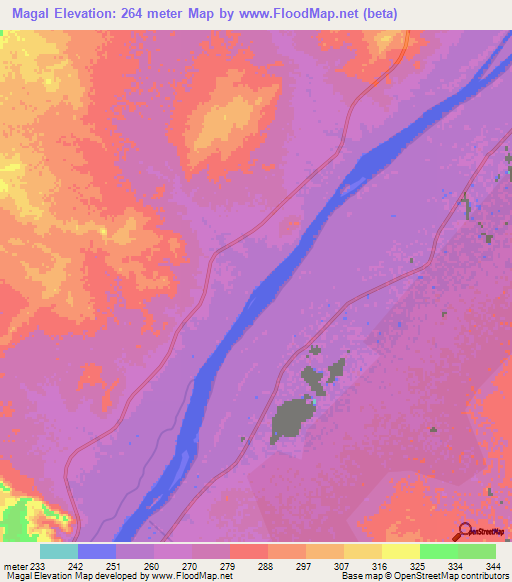 Magal,Sudan Elevation Map