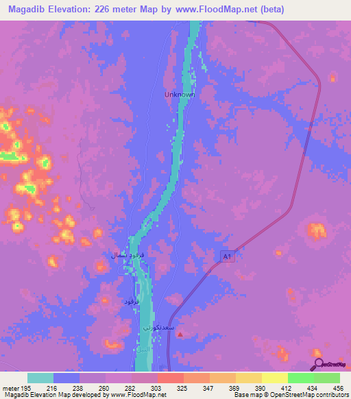 Magadib,Sudan Elevation Map