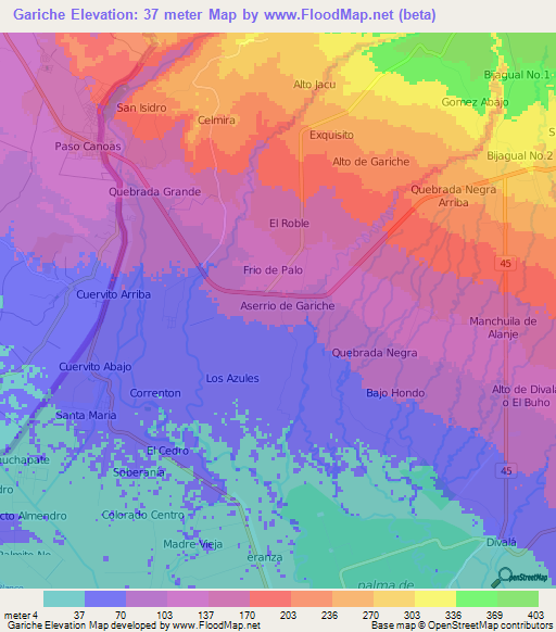 Gariche,Panama Elevation Map