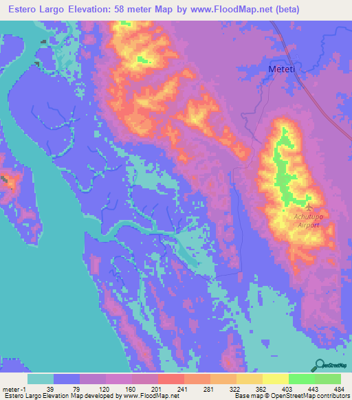 Estero Largo,Panama Elevation Map